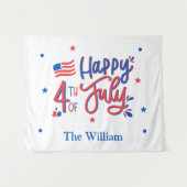 Handgezeichnetes Glück 4. Juli Rot Weiß und Blau Wandteppich (Vorderseite (Horizontal))