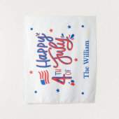 Handgezeichnetes Glück 4. Juli Rot Weiß und Blau Wandteppich (Vorderseite)