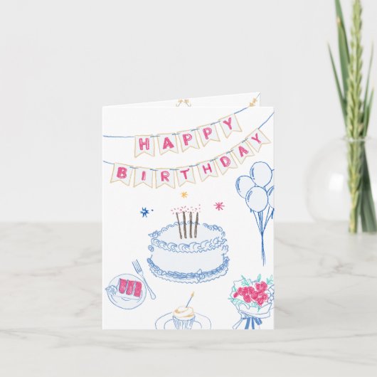 Handgezeichnetes Glück Geburtstag Karte (Vorderseite)