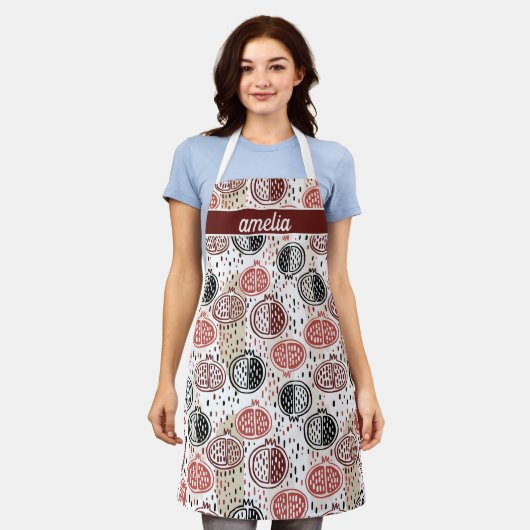 Handgezeichnetes Granatapfelmuster ID491 Schürze (Getragen)