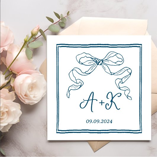Handgezeichnetes graues Hochzeitmonogramm Serviette
