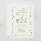 Handgezeichnetes Grün in einer Hochzeit Einladung (Vorderseite)