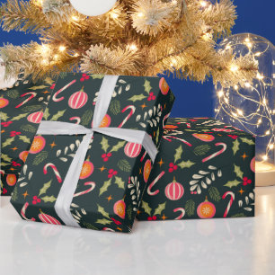 Handgezeichnetes, grünes Blumenmuster Geschenkpapier