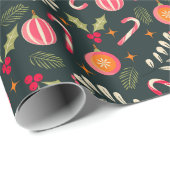 Handgezeichnetes, grünes Blumenmuster Geschenkpapier (Rolleneckpunkt)