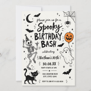 Handgezeichnetes gruseliges Skelett Halloween-Gebu Einladung