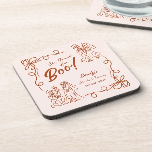 Handgezeichnetes Halloween-Brautparty Getränkeuntersetzer (Linke Seite)