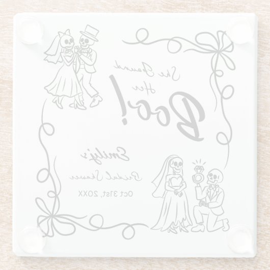 Handgezeichnetes Halloween-Brautparty Glasuntersetzer (Rückseite)