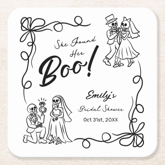 Handgezeichnetes Halloween-Brautparty Rechteckiger Pappuntersetzer (Vorderseite)