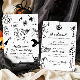 Handgezeichnetes Halloween-KostümParty Einladung