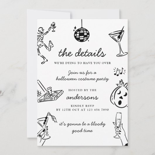 Handgezeichnetes Halloween-KostümParty Einladung (Rückseite)