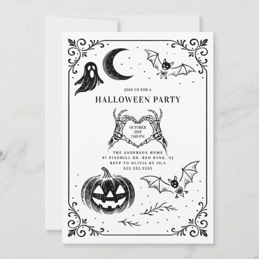 Handgezeichnetes Halloween-Party Einladung (Vorderseite)