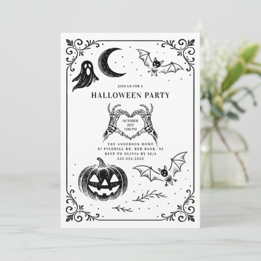 Handgezeichnetes Halloween-Party Einladung (Stehend Vorderseite)