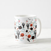 Handgezeichnetes Halloween-Skeleton-Geistermuster Kaffeetasse (VorderseiteRechts)