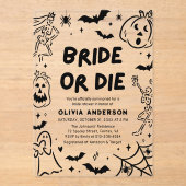 Handgezeichnetes Halloween Skeleton Ghost-Brautpar Acryleinladungen (Vorderseite)