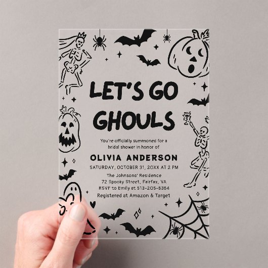 Handgezeichnetes Halloween Skeleton Ghost-Brautpar Acryleinladungen (Insitu (Handheld))