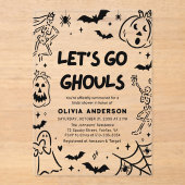 Handgezeichnetes Halloween Skeleton Ghost-Brautpar Acryleinladungen (Vorderseite)