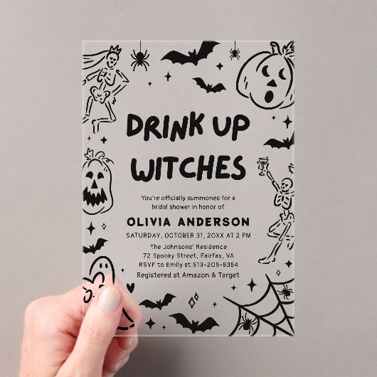 Handgezeichnetes Halloween Skeleton Ghost-Brautpar Acryleinladungen (Insitu (Handheld))