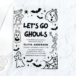 Handgezeichnetes Halloween Skeleton Ghost-Brautpar Acryleinladungen
