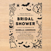 Handgezeichnetes Halloween Skeleton Ghost-Brautpar Acryleinladungen (Vorderseite)