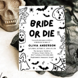 Handgezeichnetes Halloween Skeleton Ghost-Brautpar Einladung