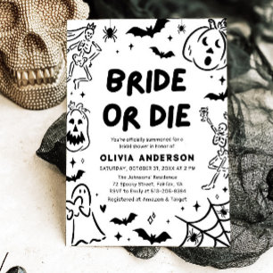 Handgezeichnetes Halloween Skeleton Ghost-Brautpar Einladung