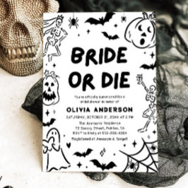 Handgezeichnetes Halloween Skeleton Ghost-Brautpar Einladung