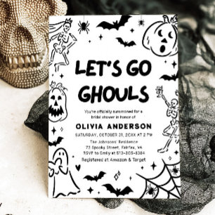 Handgezeichnetes Halloween Skeleton Ghost-Brautpar Einladung