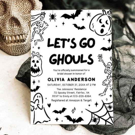 Handgezeichnetes Halloween Skeleton Ghost-Brautpar Einladung