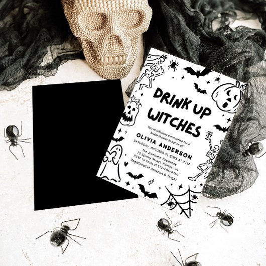 Handgezeichnetes Halloween Skeleton Ghost-Brautpar Einladung