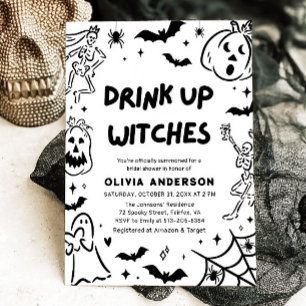 Handgezeichnetes Halloween Skeleton Ghost-Brautpar Einladung