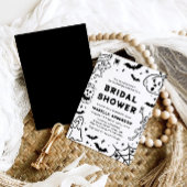 Handgezeichnetes Halloween Skeleton Ghost-Brautpar Einladung