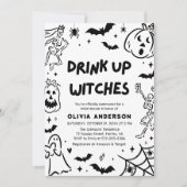 Handgezeichnetes Halloween Skeleton Ghost-Brautpar Einladung (Vorderseite)