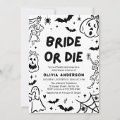 Handgezeichnetes Halloween Skeleton Ghost-Brautpar Einladung (Vorderseite)