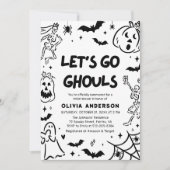 Handgezeichnetes Halloween Skeleton Ghost-Brautpar Einladung (Vorderseite)