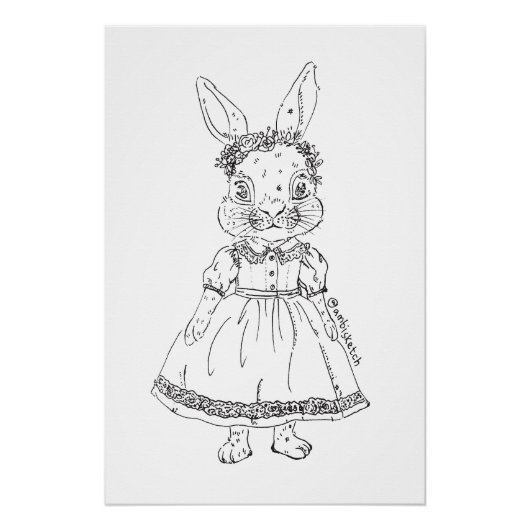 Handgezeichnetes Hasenillustrations-Poster mit Gla Poster (Vorderseite)