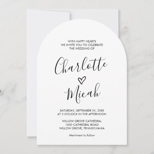 Handgezeichnetes Herz Einfache Minimal Boho Arch H Einladung (Vorderseite)