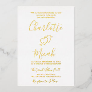 Handgezeichnetes Herz   Goldfolie Hochzeitseinladu Folieneinladung