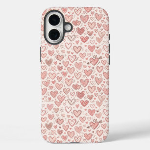 Handgezeichnetes Herz Muster iPhone 16 Plus Hülle