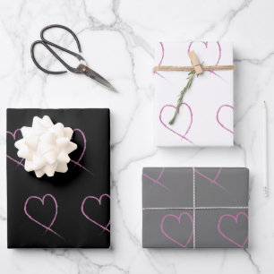 Handgezeichnetes Herz Muster zum Valentinstag Geschenkpapier Set