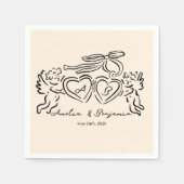 handgezeichnetes Herz Paar skurrile Hochzeit Serviette (Vorderseite)