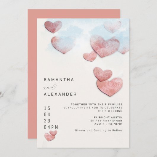 Handgezeichnetes Herz Romantische intime Hochzeit Einladung (Vorne/Hinten)