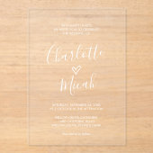 Handgezeichnetes Herz Romantische White Simple Wed Acryleinladungen (Vorderseite)