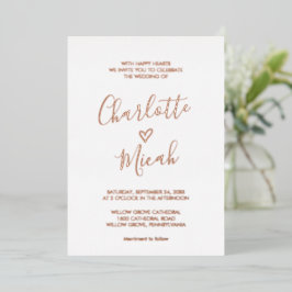 Handgezeichnetes Herz | Rose Gold Foil Text Weddin Folieneinladung