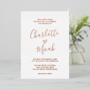 Handgezeichnetes Herz Rose Gold Foil Text Weddin Folieneinladung