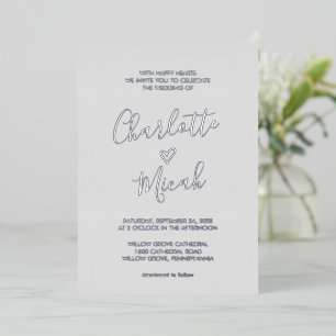 Handgezeichnetes Herz   Silver Foil Text Gray Wedd Folieneinladung