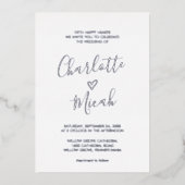 Handgezeichnetes Herz | Silver Foil Text Wedding Folieneinladung (Vorderseite)