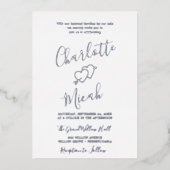 Handgezeichnetes Herz | Silver Foil Text Wedding Folieneinladung (Vorderseite)