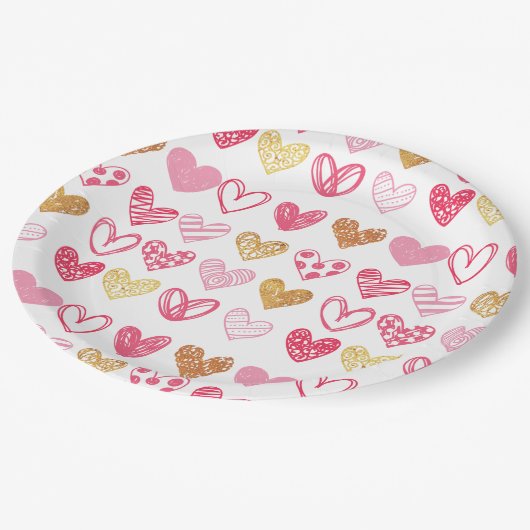 Handgezeichnetes Herzmuster ID470 Pappteller (Schrägansicht)