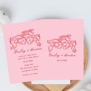 handgezeichnetes Herzpaar Whimsical Hochzeit Einladung
