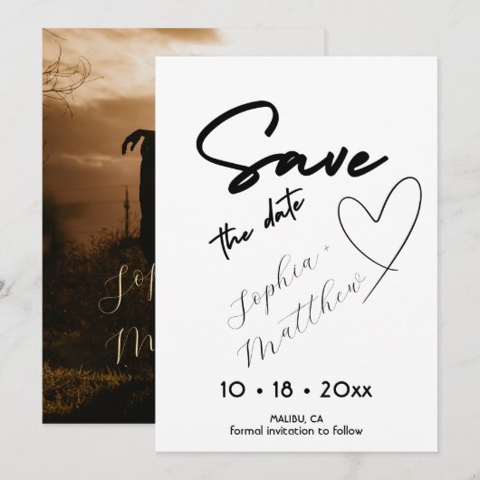 Handgezeichnetes Hochzeitsfoto Save The Date (Vorne/Hinten)